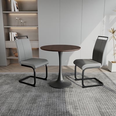 Modern 3-Piece Dining Set with MDF Round Table & 2 PU High Back C-shaped Tube Chairs