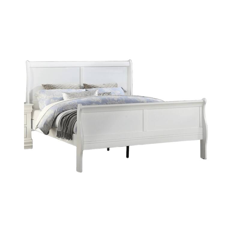 Twin Size White Sleigh Bed with Wooden Bracket Feet