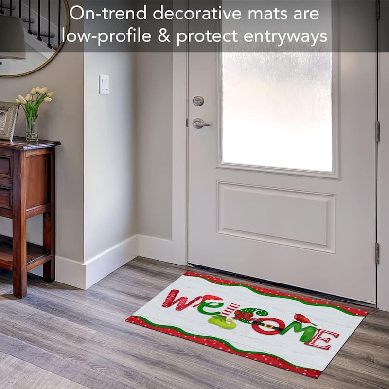Christmas Welcome Indoor/Outdoor Entryway Mat Made in The USA Low Profile Protective Non-Skid Rubber Backing 29.5" by 17.75"