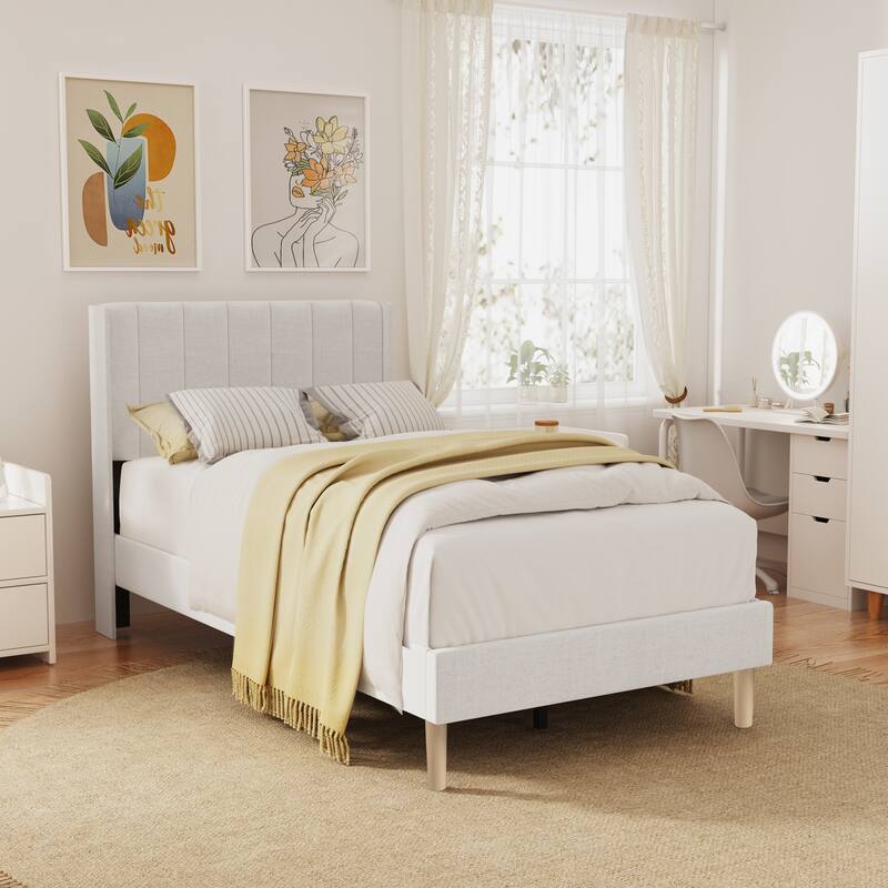Alazyhome Upholstered Platform Bed Frame - White - Twin