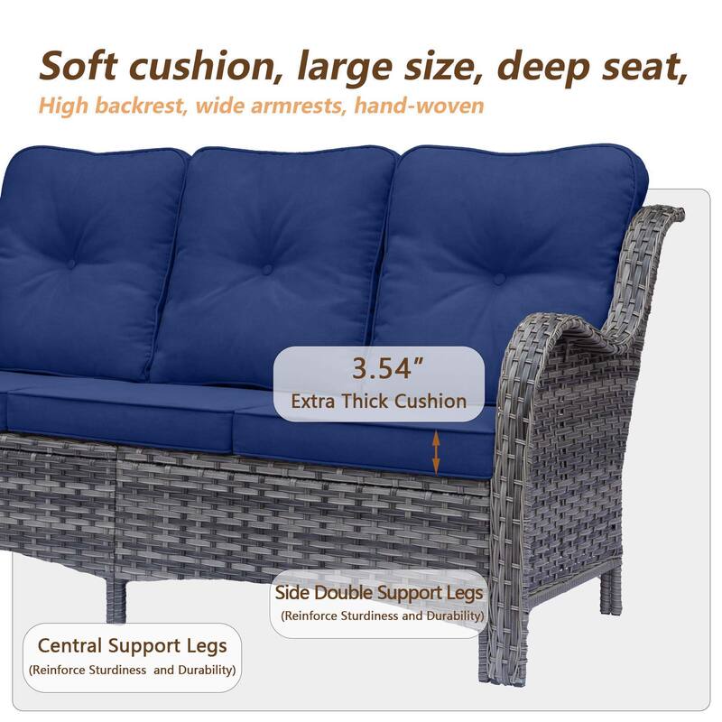 Gray Rattan Wicker High Back Outdoor Patio Furniture Sofa Seating Set