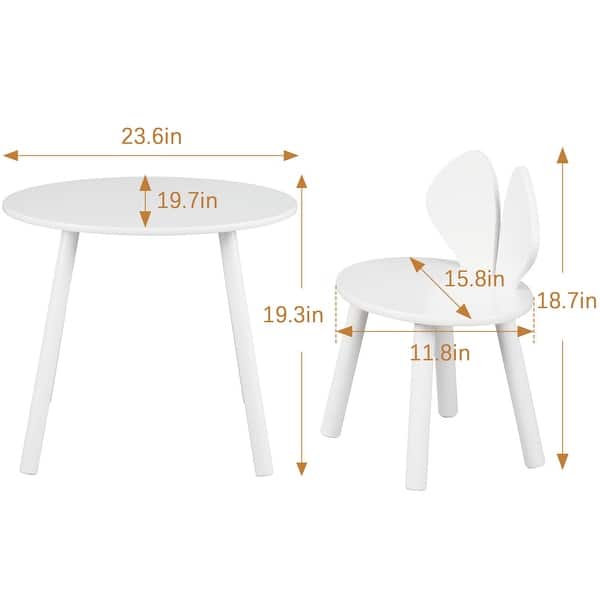 3 Pieces Kids Wood Table and Chair Set, Kids Round Play Table with 2 Chairs for Toddlers, Girls, Boys,White