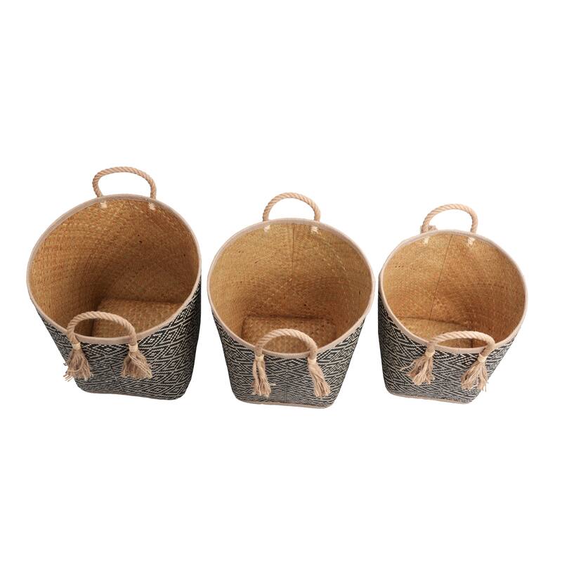Celia Handwoven Palm Leaf Nesting Storage Baskets with Rope Handles (Set of 3)