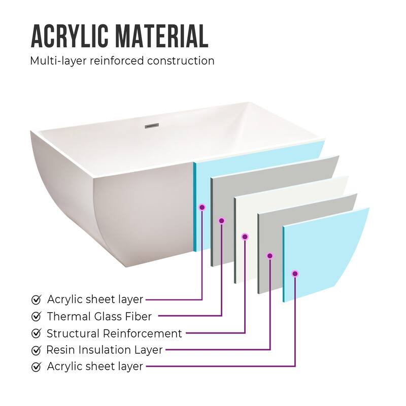 Vanity Art 67" Freestanding Acrylic Bathtub