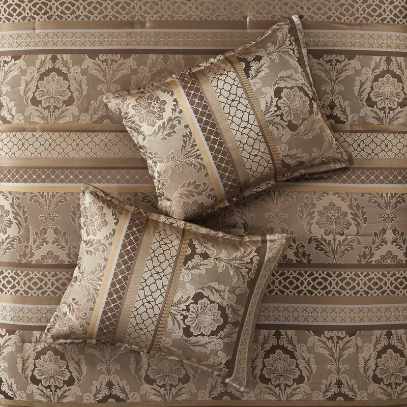 7 Piece Jacquard Comforter Set Brown/Gold Cal King