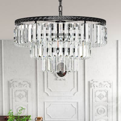 Moasis 20" Black Crystal Chandeliers 9-Light Modern Ceiling Light Fixture 3-Tire K9 Crystal Pendant Light