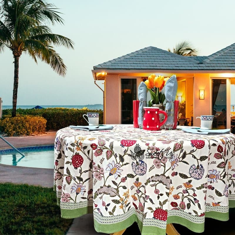 Cotton Floral Berry Print Tablecloth Collection - 72-in Round
