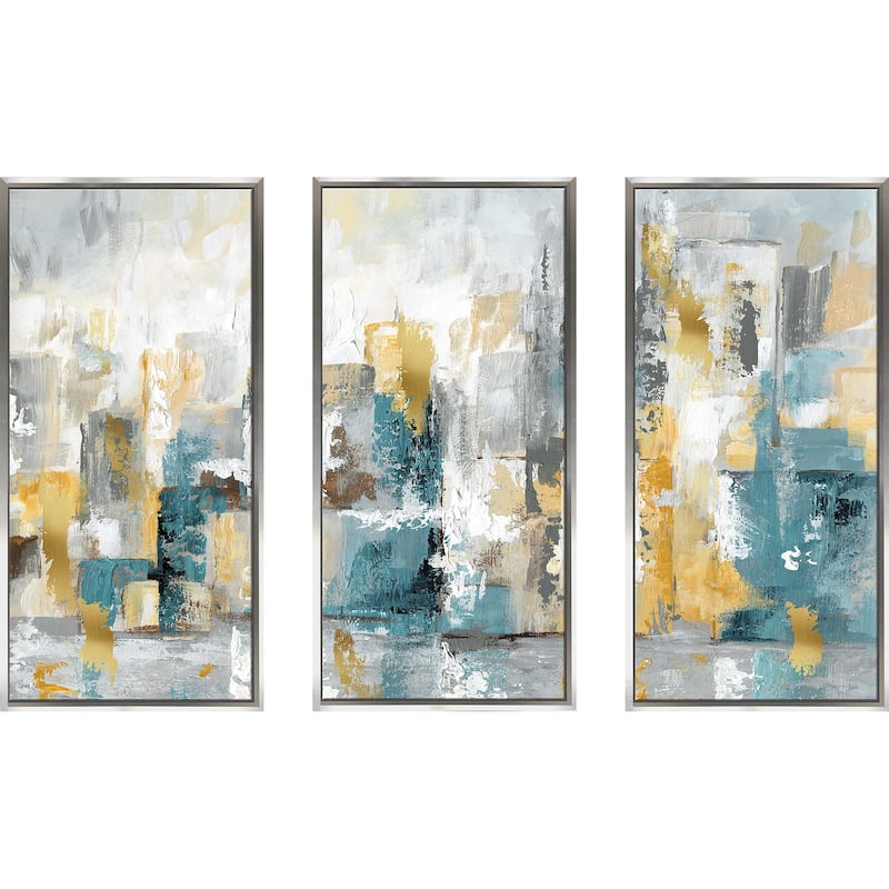 "City Views I Nan" Print in Floating Canvas, Set of 3 - Grey