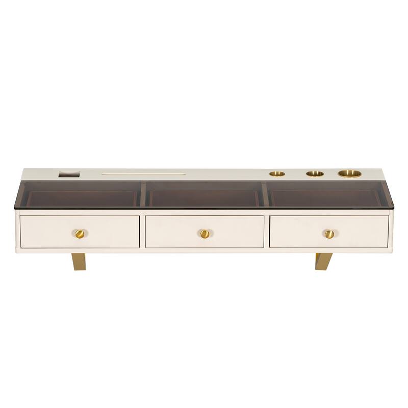47 inch Floating Shelf with Drawer Multi Purpose Wall Mounted Vanity Table White Golden