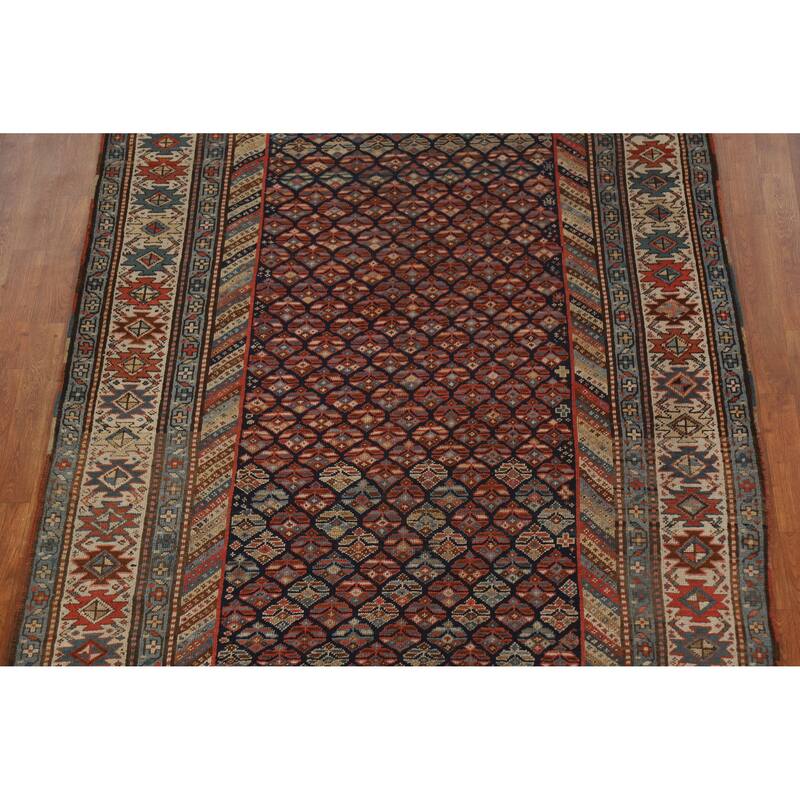 Pre-1900 Antique Vegetable Dye Kazak Area Rug Handmade Wool Carpet - 5'5" x 13'4"