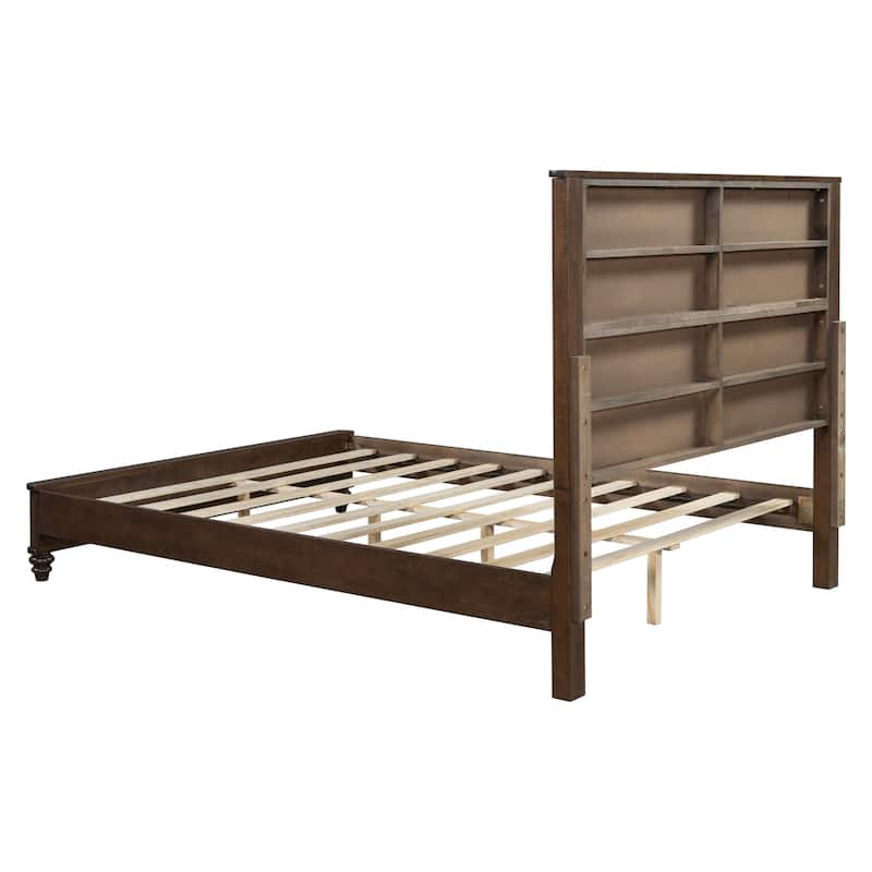 Solid Wood Bed Frame,Queen Platform Bed Frame with Headboard,Tall Headboard Natural Wood Bed ,No Box Spring Needed