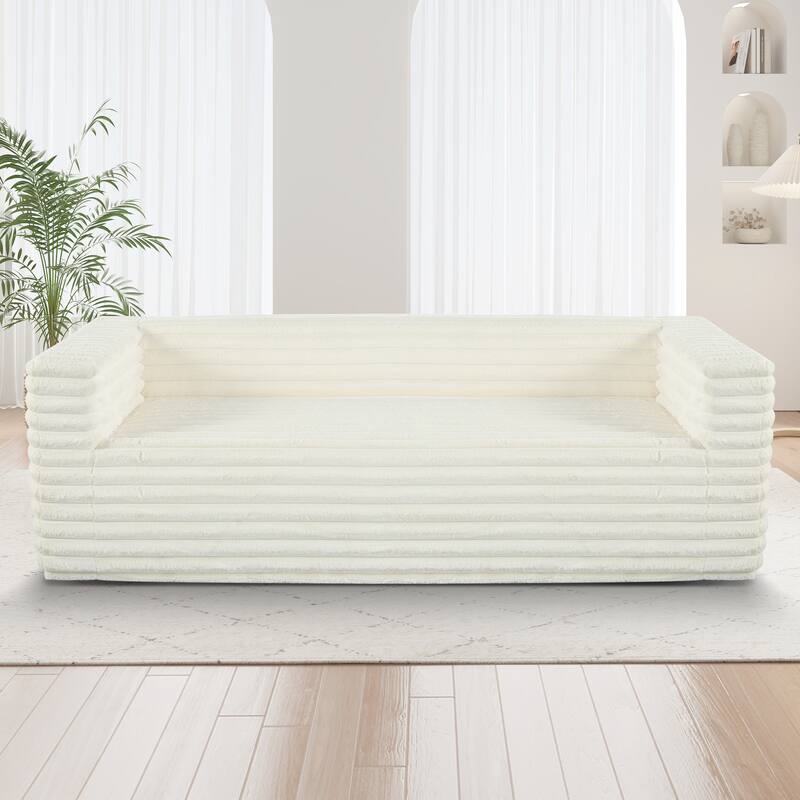89" Corduroy Sofa, Plush 3-Seater with Square Arms for Living Room, Small Spaces, or Office