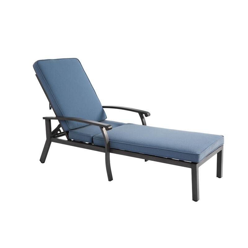 Adjustable Reclining Aluminum Chaise Lounge with Wheels for Poolside Patio Outdoor Navy Blue Rust-Resistant - Blue