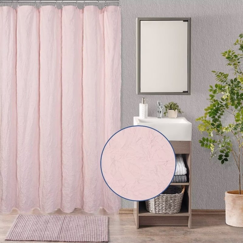 Crinkle Eco-friendly Water Repellent Solid Texture Shower Curtain