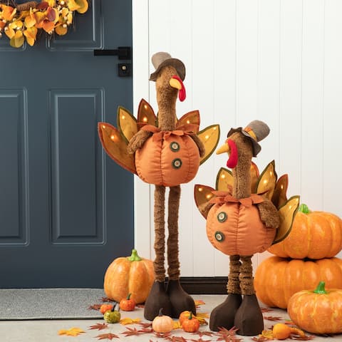 Glitzhome LED Lighted Fabric 37" Turkey Standing Decor with Telescoping Legs
