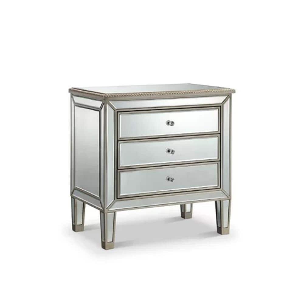 Two Drawer Geo Texture Nightstand White - Two Drawers Wooden Nightstand