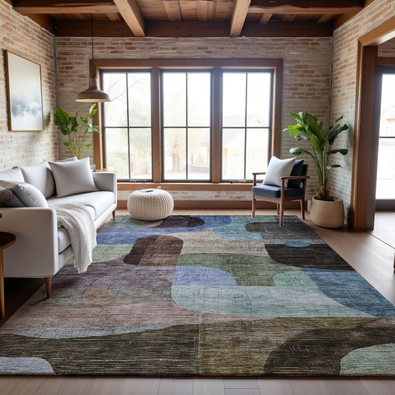 Premium Washable Super Soft Contemporary Abstract Mayfield Rug - Brown - 5' x 7'6"