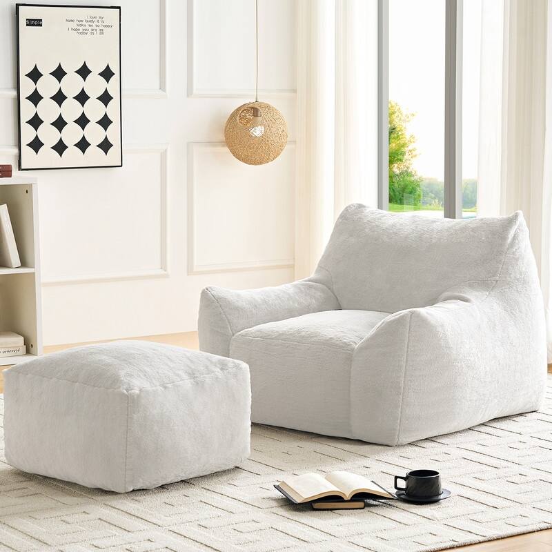 MIxoy Oversized Modern Bean Bag Chair with Ottoman,Lazy Sofa with Armrest