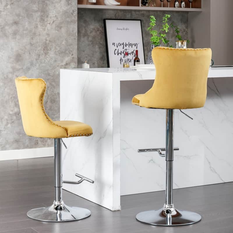 Velvet Swivel Upholstered Barstools with Adjusatble Seat Height and Tufted Comfortable Backs,Set of 2