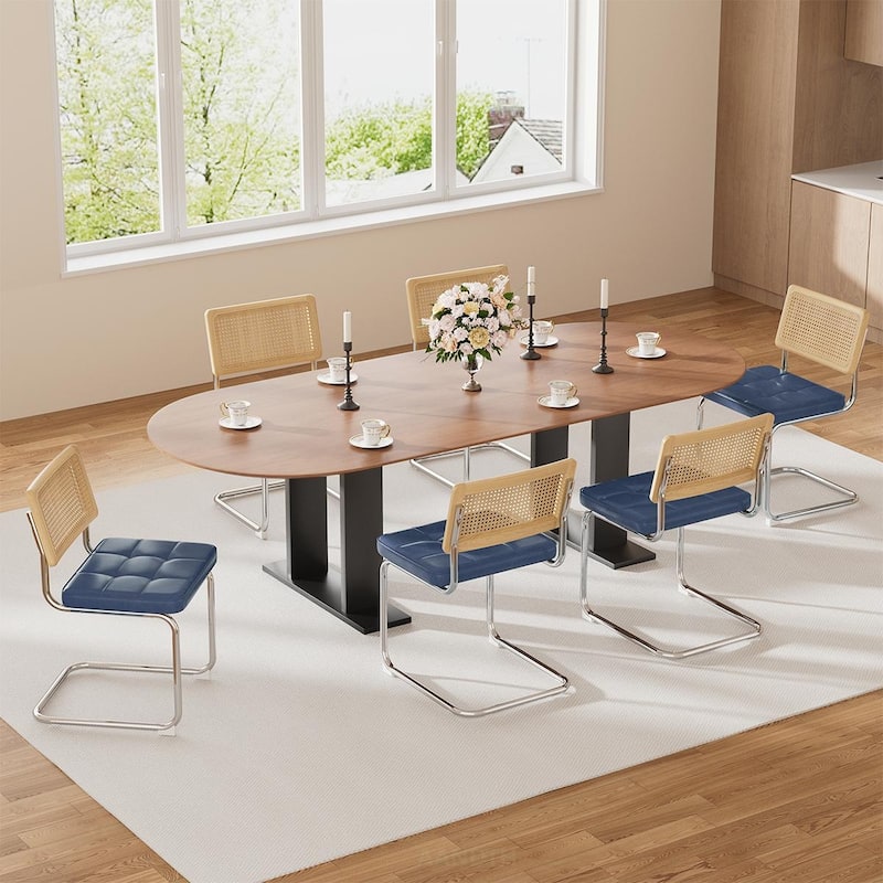 Rattan 4PCS Dining Chairs With PU Upholstered - Blue