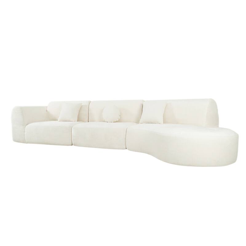 140" Polyester Curved Sectional Sofa - 3-Piece Set with Chaise Lounge (High-Density Foam, Fully Assembled)