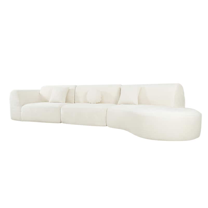 Christopher Knight Home - Curved 140" Upholstered Sectional Sofa with High-Density Fully Compressed Sponge and Chaise Lounge