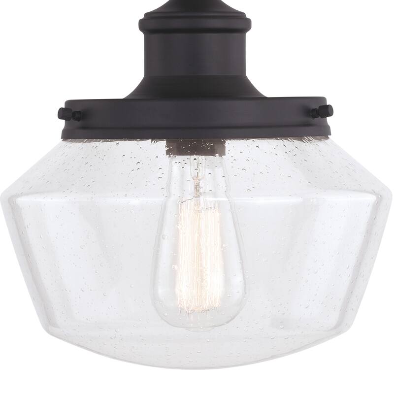 Collins 1 Light Black Farmhouse Outdoor Pendant Clear Schoolhouse Glass - 10-in. W x 11.5-in. H x 10-in. D