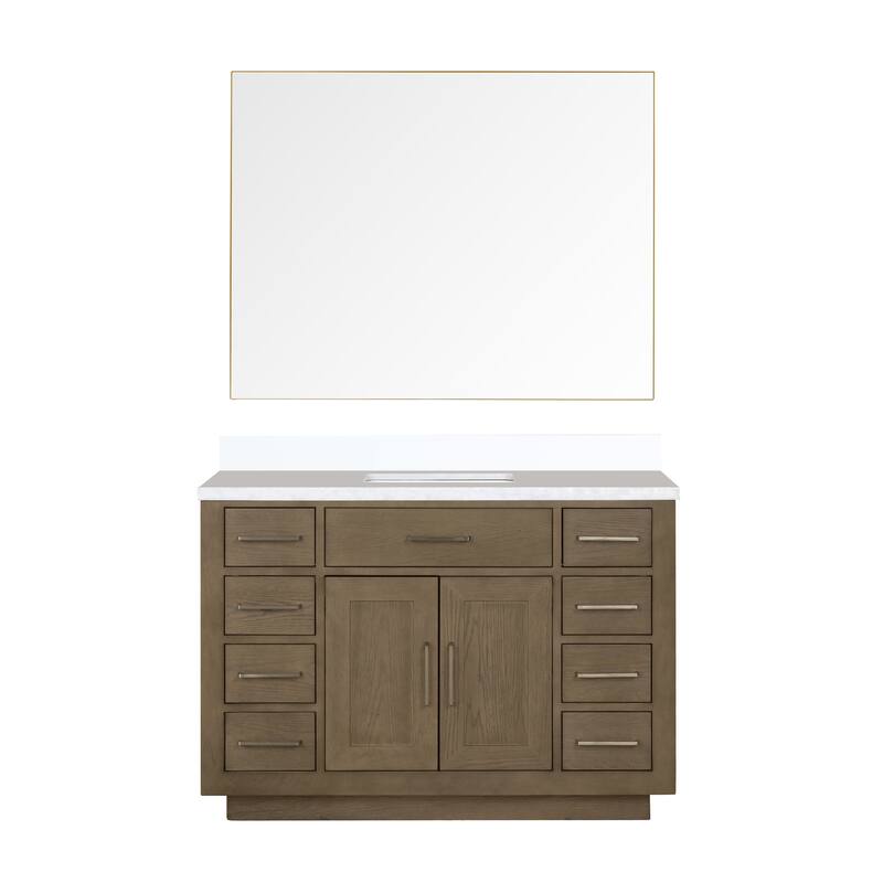 Abbey 48 in W x 22 in D Black Oak Single Bath Vanity, Cultured Marble Top, and 46 in Mirror
