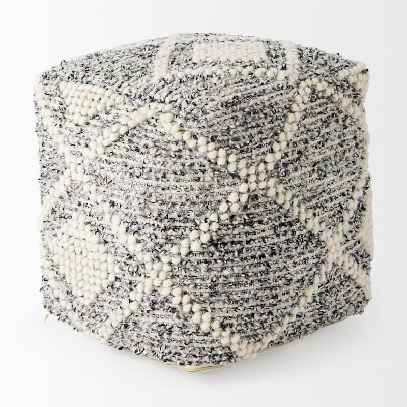 Mercana "Ekiya" Black & White Yarn / Wool Patterned Square Pouf