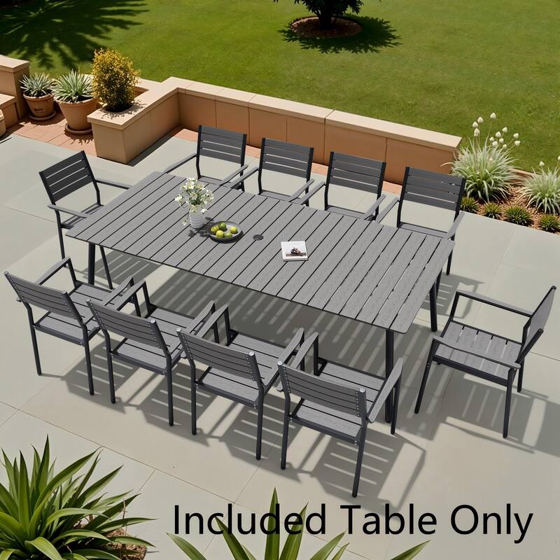 Outdoor Patio Wood-Like Aluminum Dining Table with Umbrella Hole