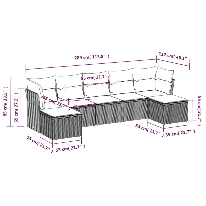 vidaXL Garden Sofa Set Black, Cream White - 21.7 x 21.7 x 14.6