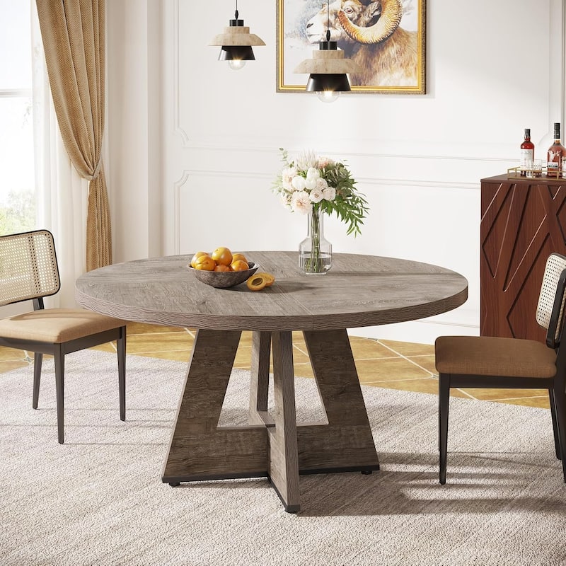 47" Round Wood Dining Table 4-Seater Farmhouse with Wooden Tabletop Cross Base for Dining Room/Kitchen