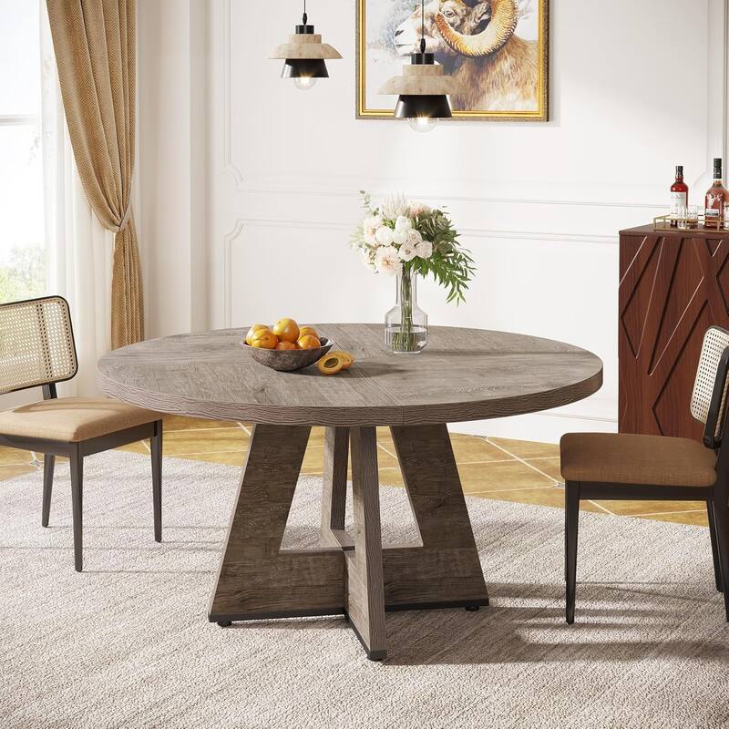 47" Round Dining Table, Wood Top Kitchen Table for Dining/Living Room