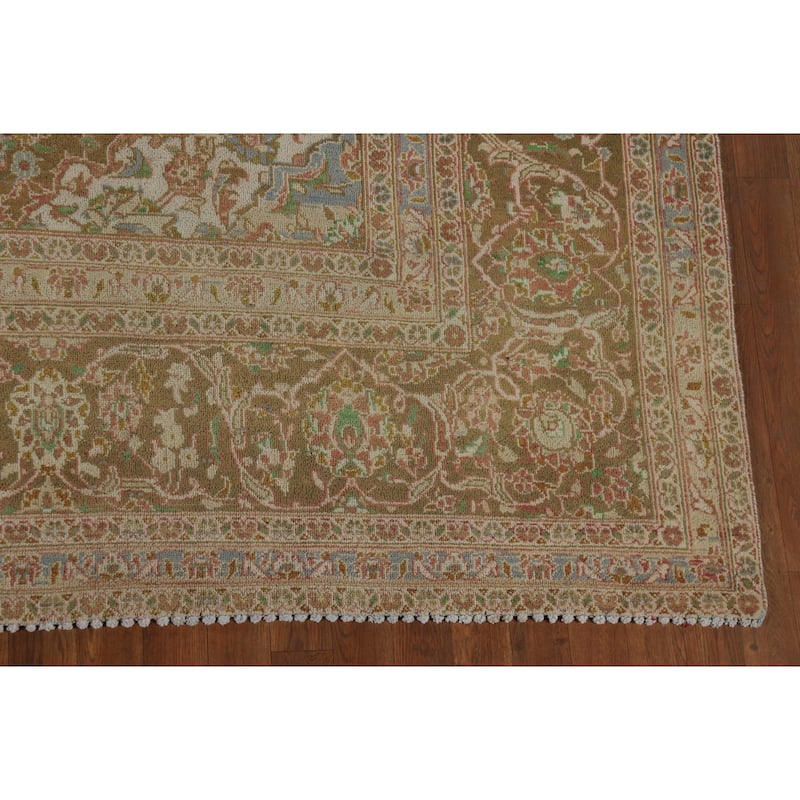 Traditional Kashan Distressed Vintage Persian Rug Handmade Wool Carpet - 9'4" x 13'1"