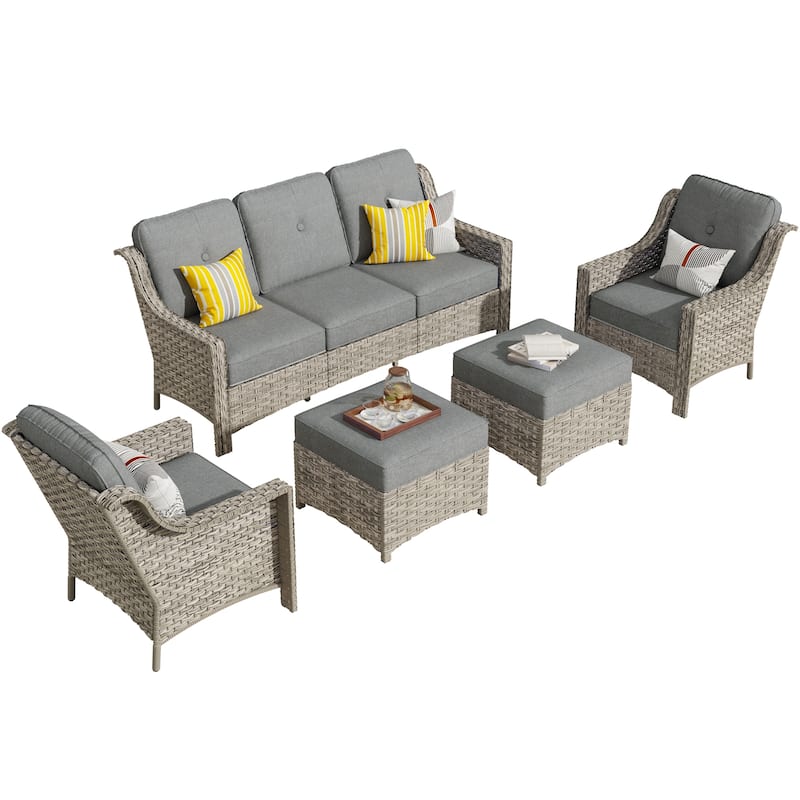 HOOOWOOO 5-piece Wicker High Back Outdoor Furniture Conversation Set
