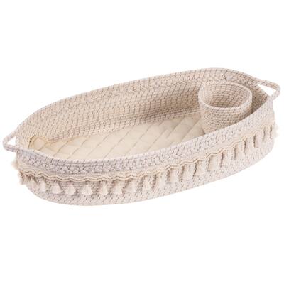 Baby Changing Basket, Handmade Woven Cotton Rope Moses Basket, Changing Table Topper with Mattress Pad