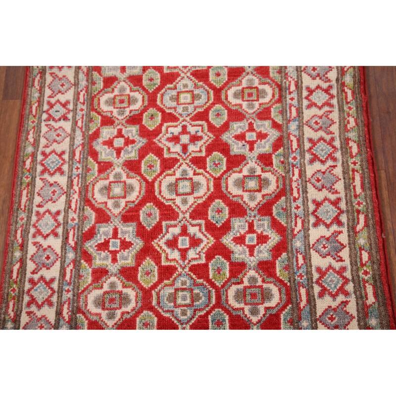 Geometric Kazak Foyer Rug Handmade Oriental Red Wool Carpet - 2'0" x 3'0"
