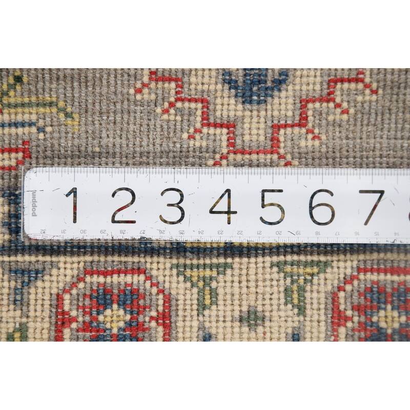 Gray Geometric Kazak Foyer Rug Hand-Knotted Oriental Wool Carpet - 2'8" x 4'1"