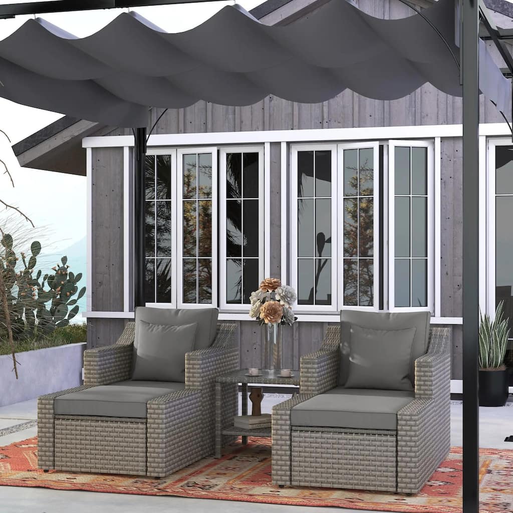 5PC Weatherproof PE Rattan Patio Set,Chair Table,Cushion Pillow