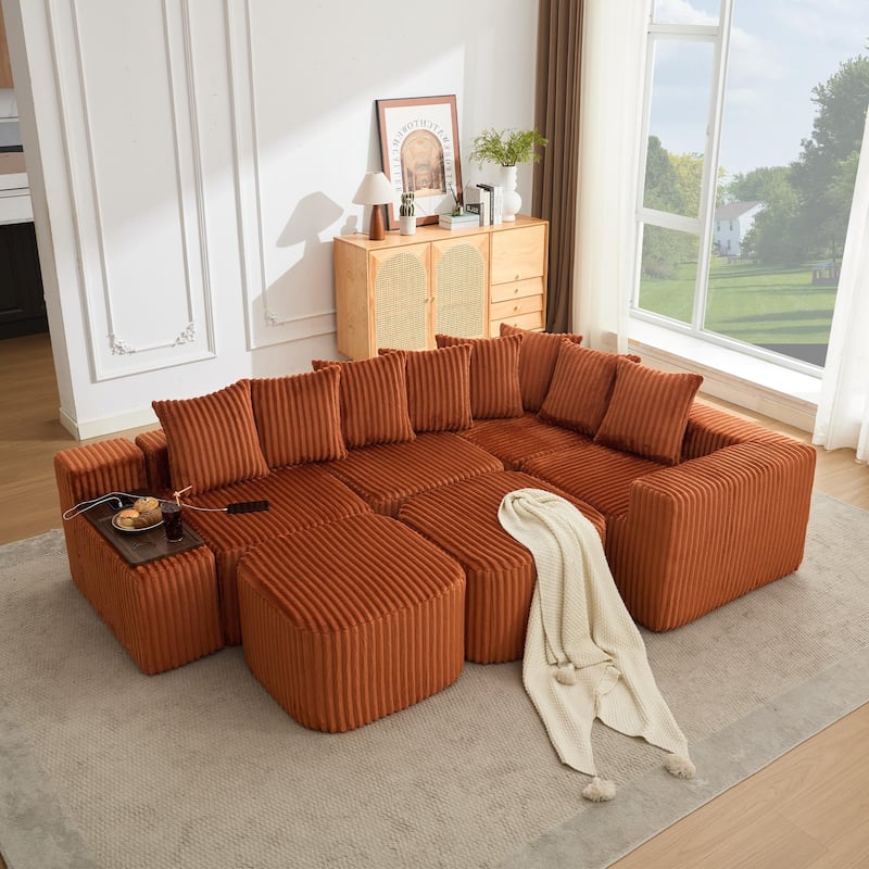 Boneless Modular Sofa with USB, Wireless Charging & Coffee Table Board