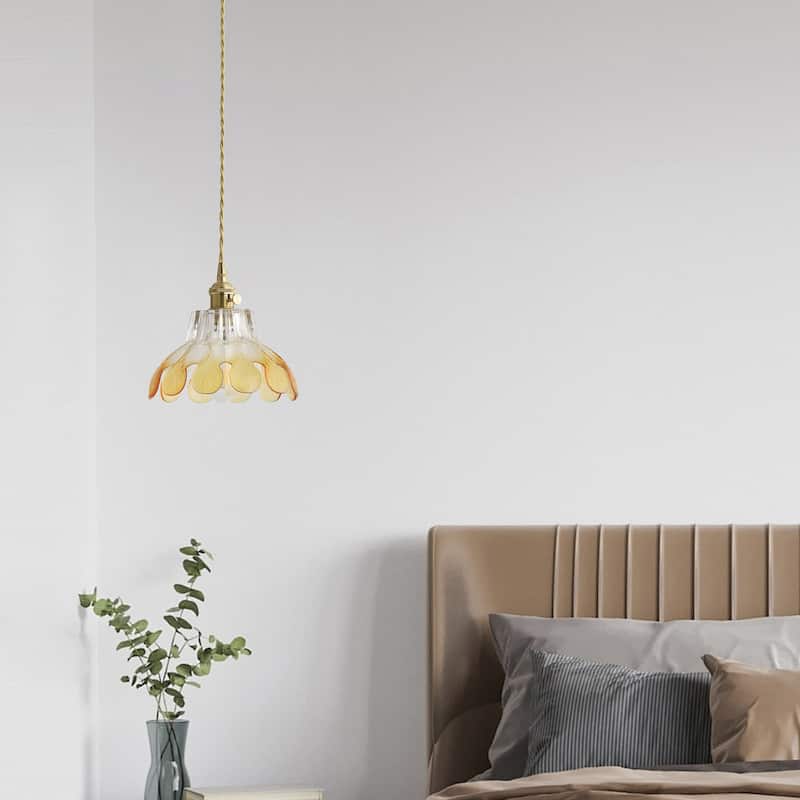 Vintage Green Glass Pendant Light 1 Light Adjustable Hanging Fixture