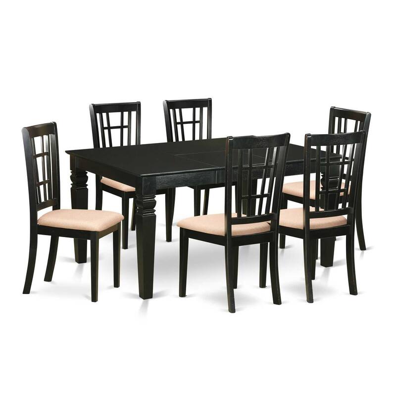 HomeStock 7-Piece Rectangle Black Finish Solid Wood Top Dining Table with 6 Chairs with Lattice Back