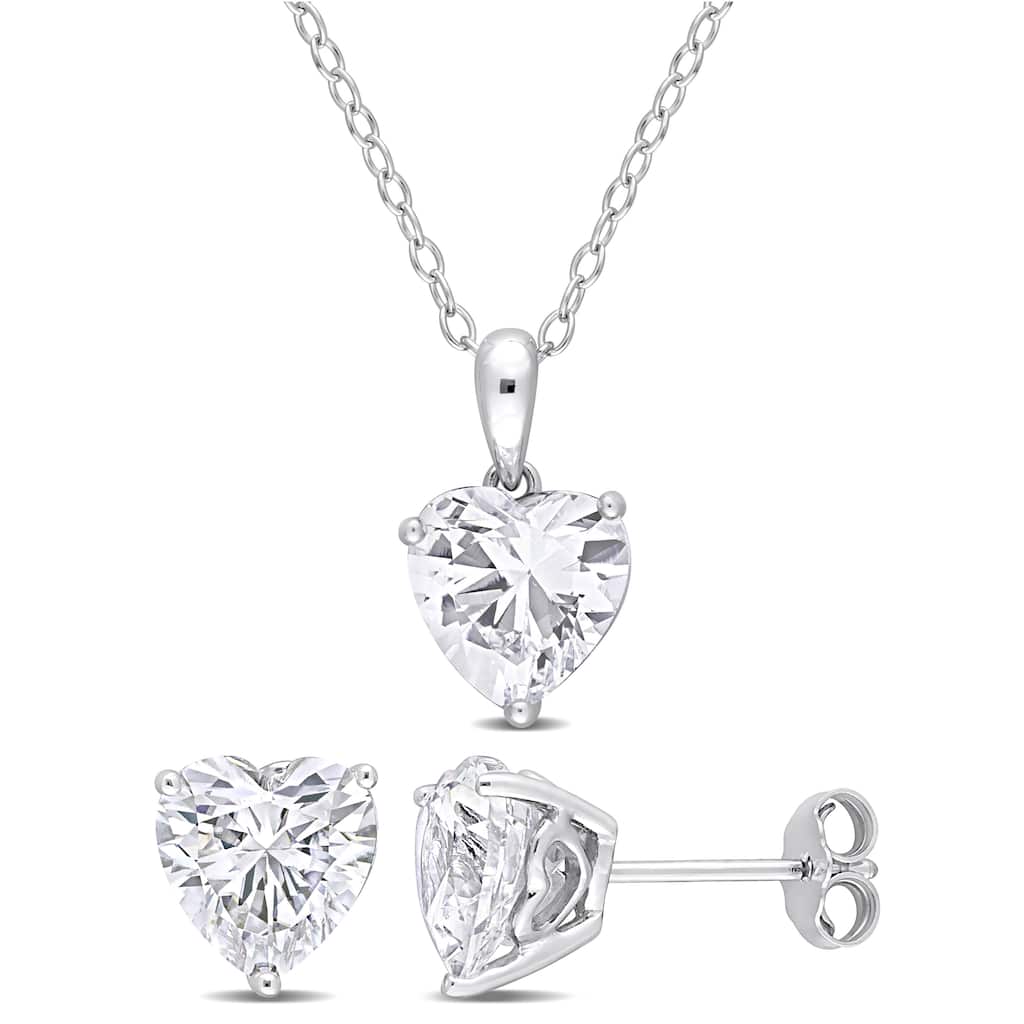 Miadora 6 3/4ct TGW Heart-Shape Created White Sapphire ecklace and Earrings Set Sterling Silver
