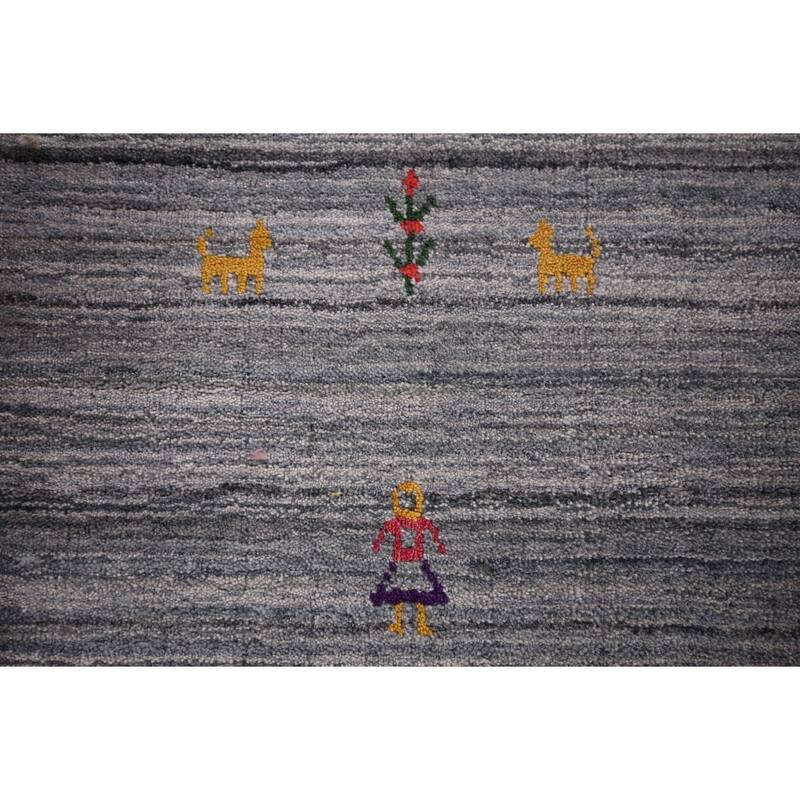 Striped Gray Gabbeh Oriental Area Rug Handmade Wool Carpet - 7'11"x 9'9"