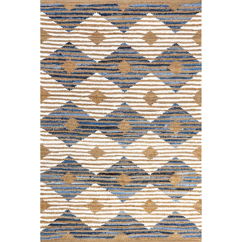 Nuloom Hand Braided Marla Denim And Jute Diamonds Area Rug