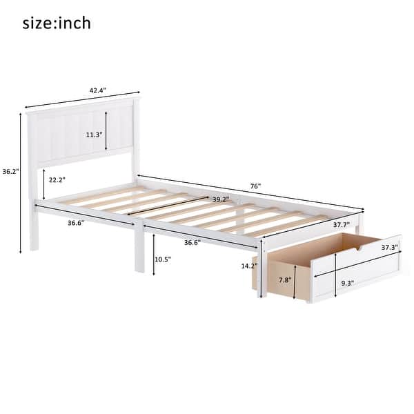 dimension image slide 0 of 4, Twin/Full Solid Wood Bed Frame with Headboard and Storage Drawers, Kids Platform Bed Frame Twin/Full Size, No Box Spring Needed