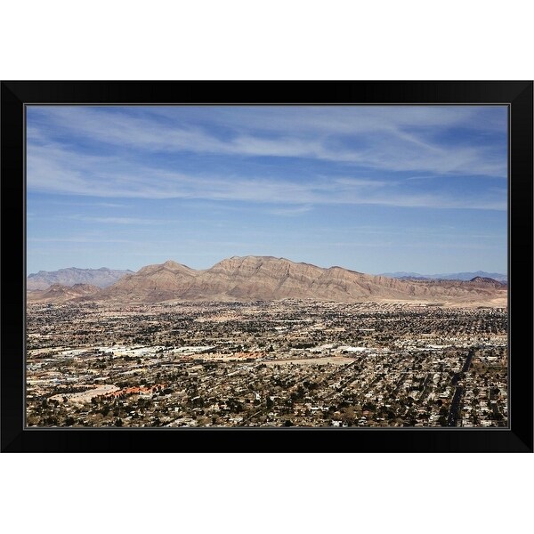 "The City Of Las Vegas And Mountains In The Background, Nevada" Black Framed Print