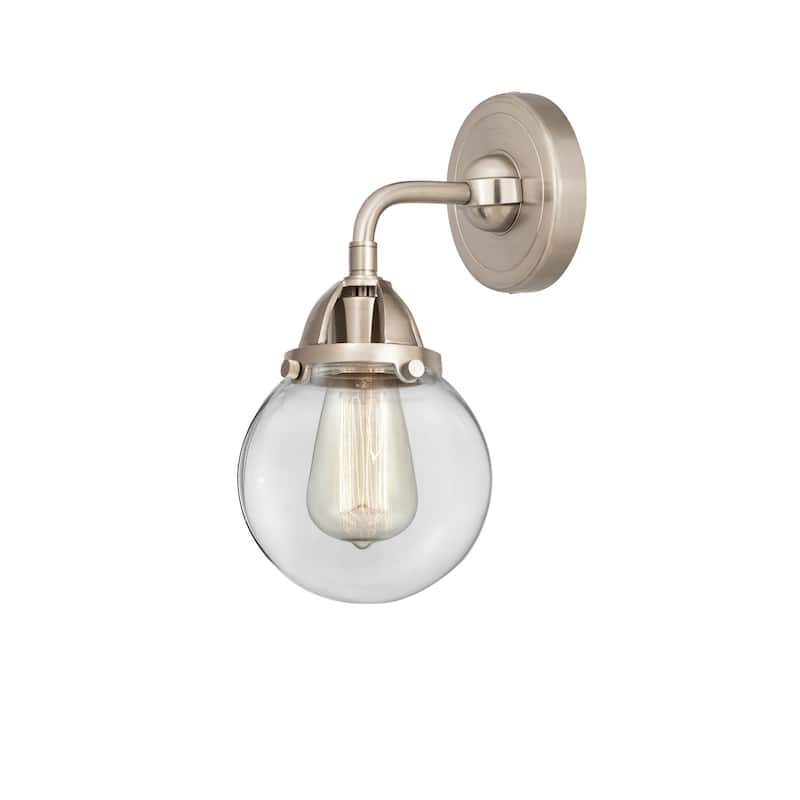 Innovations Lighting 288-1W-10-6 Beacon Sconce Beacon 10" Tall Wall - Brushed Satin Nickel / Clear