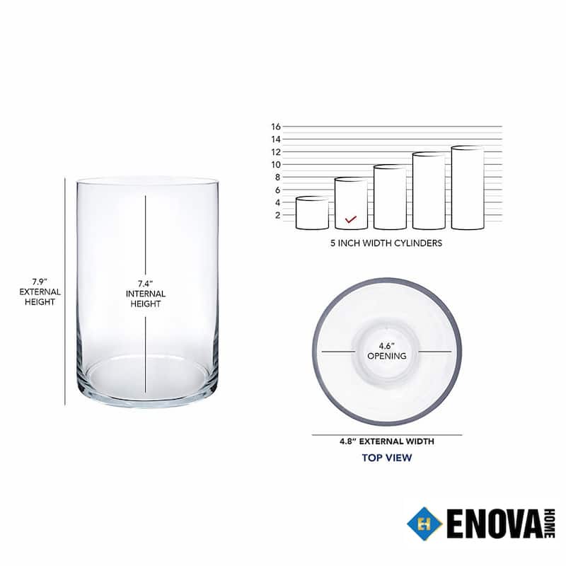 Enova Home Cylinder Shape Clear Flower Glass Vase For Home Garden Decoration