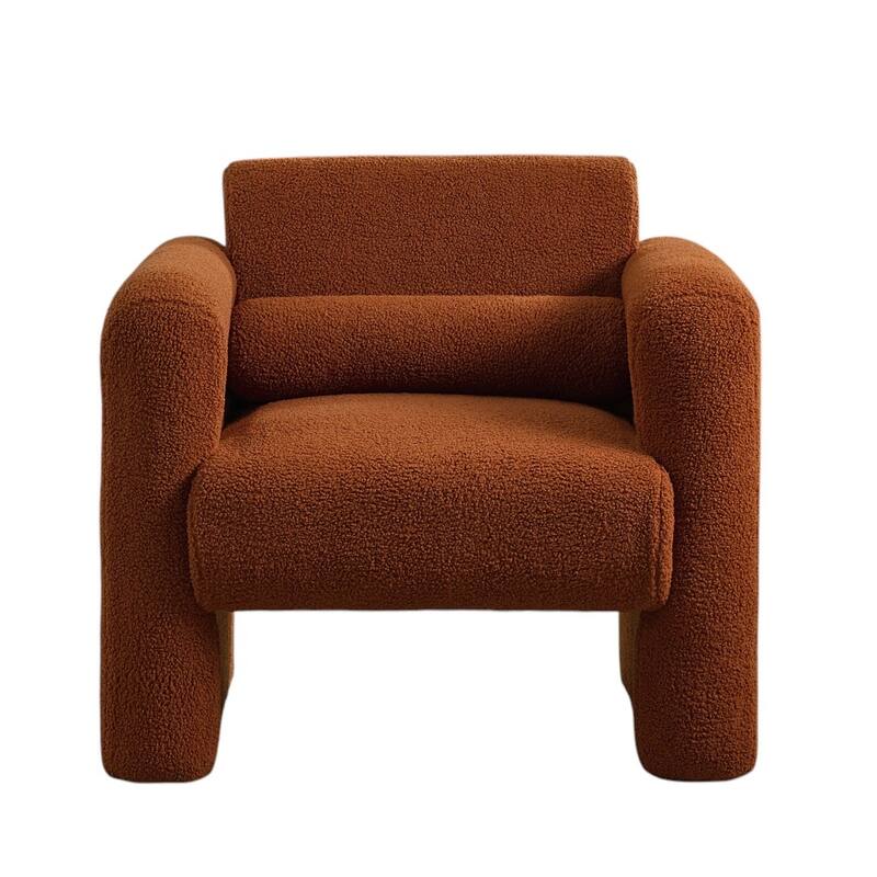 HomeRoots 31" Burnt Orange Boucle Upholstered Arm Chair And Toss Pillow - 30.70 in. x 30.90 in. x 33.50 in.
